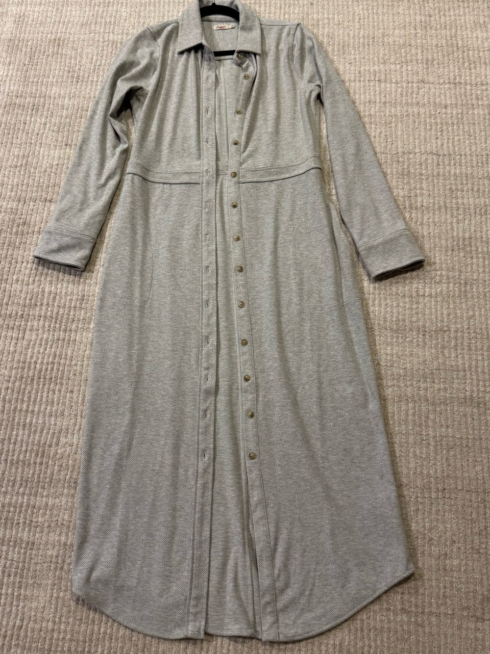 Faherty Heather Gray Stretch Knit Button Front Midi Shirt Dress Size S